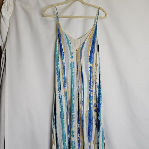 Lulus Bay Side Babe Cream and Blue Tie-Dye Maxi Dress Sleeveless Drapey Lined S - Picture 11 of 13